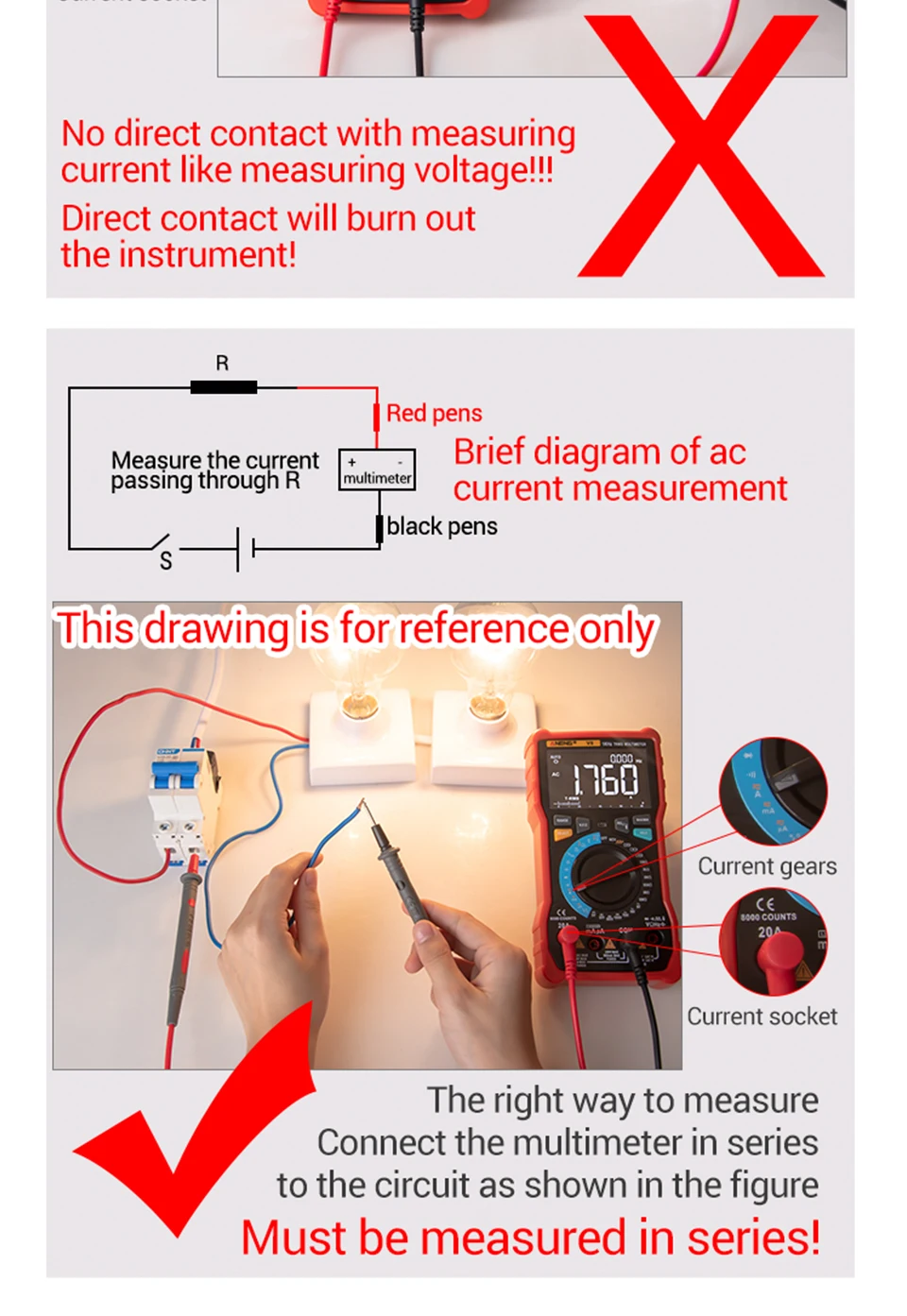 ANENG 681 Rechargable Digital Professional Multimeter Non-contact Voltage Tester AC/DC Voltage Meter LCD Screen Current Tester
