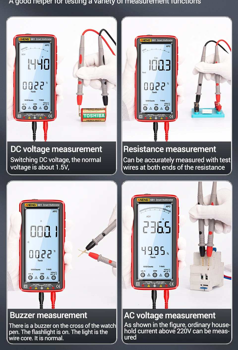 ANENG 681 Rechargable Digital Professional Multimeter Non-contact Voltage Tester AC/DC Voltage Meter LCD Screen Current Tester