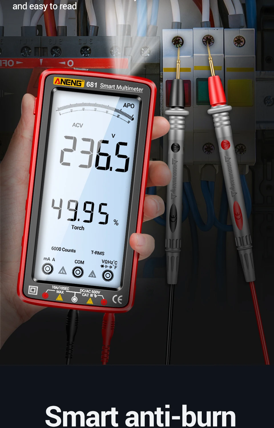ANENG 681 Rechargable Digital Professional Multimeter Non-contact Voltage Tester AC/DC Voltage Meter LCD Screen Current Tester