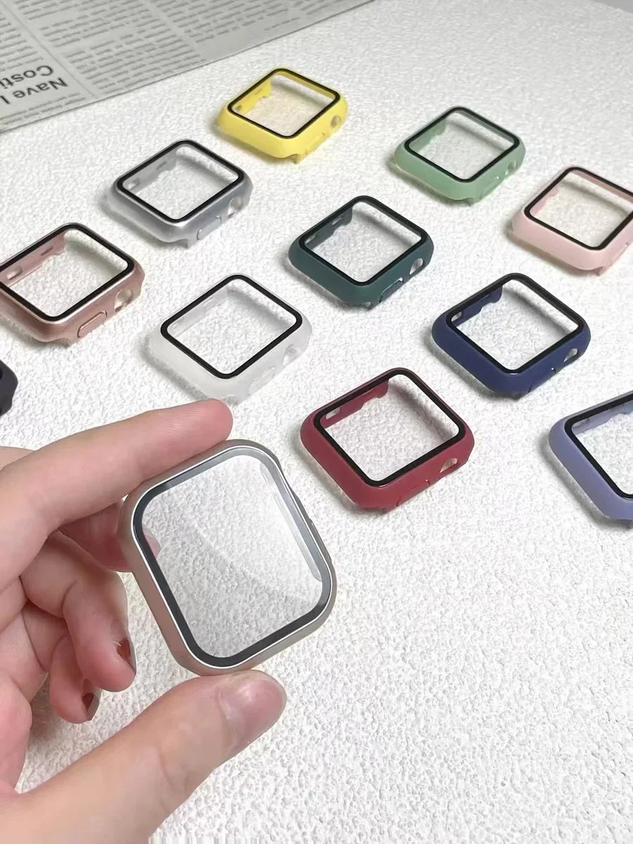 Glass+Cover For Apple Watch case 9 8 7 6 SE 5 iWatch Accessorie Screen Protector Apple watch serie 44mm 40mm 41mm 45mm 42mm 38mm
