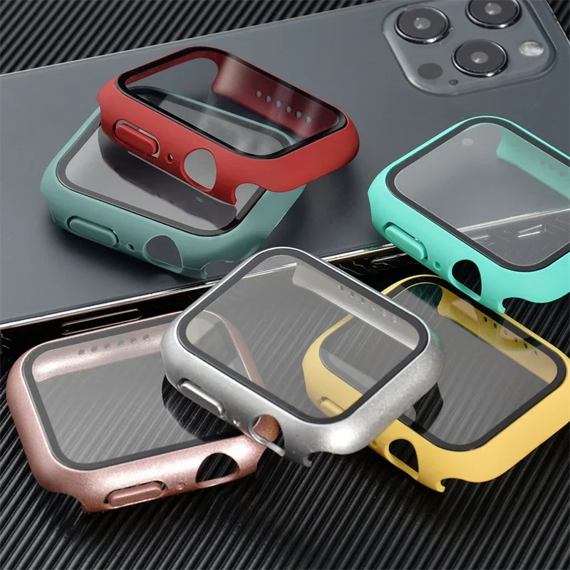 Glass+Cover For Apple Watch case 9 8 7 6 SE 5 iWatch Accessorie Screen Protector Apple watch serie 44mm 40mm 41mm 45mm 42mm 38mm