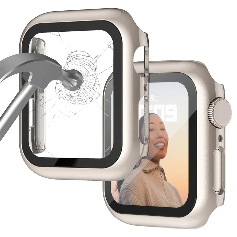 Glass+Cover For Apple Watch case 9 8 7 6 SE 5 iWatch Accessorie Screen Protector Apple watch serie 44mm 40mm 41mm 45mm 42mm 38mm