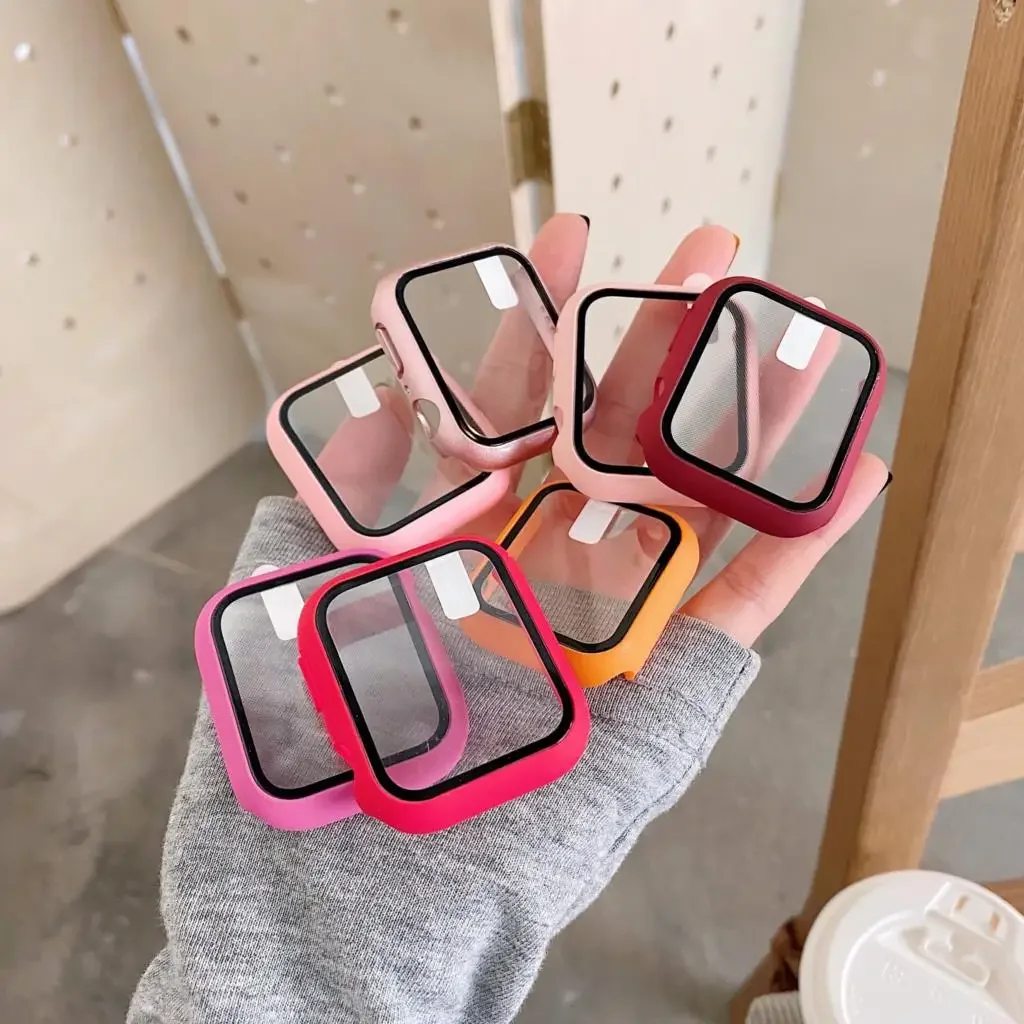 Glass+Cover For Apple Watch case 9 8 7 6 SE 5 iWatch Accessorie Screen Protector Apple watch serie 44mm 40mm 41mm 45mm 42mm 38mm