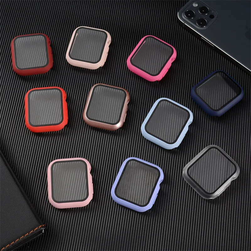 Glass+Cover For Apple Watch case 9 8 7 6 SE 5 iWatch Accessorie Screen Protector Apple watch serie 44mm 40mm 41mm 45mm 42mm 38mm