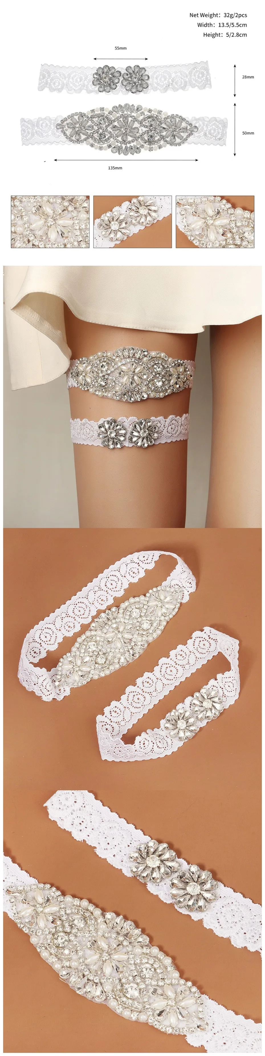 Efily Rhinestone Wedding Garter Belt Bride Accessories for Women Crystal Bridal Lace Garter Leg Ring Loop Party Bridesmaid Gift