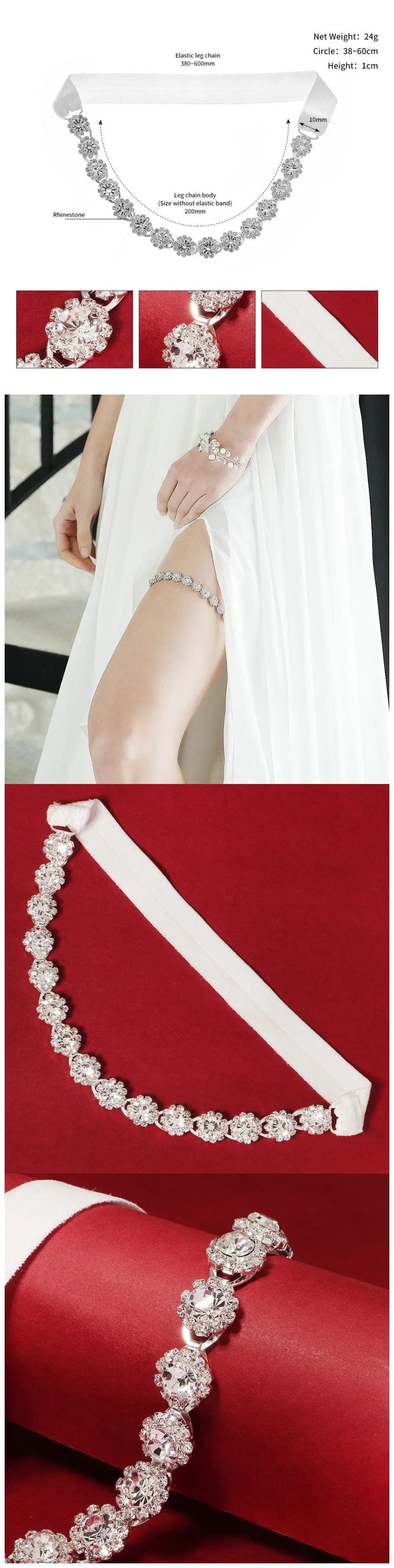Efily Rhinestone Wedding Garter Belt Bride Accessories for Women Crystal Bridal Lace Garter Leg Ring Loop Party Bridesmaid Gift