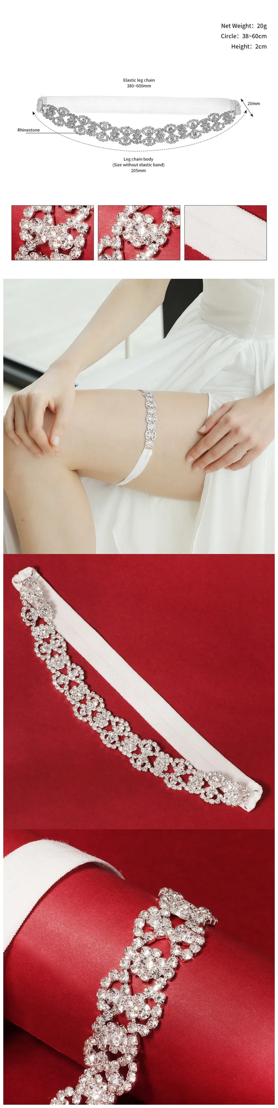 Efily Rhinestone Wedding Garter Belt Bride Accessories for Women Crystal Bridal Lace Garter Leg Ring Loop Party Bridesmaid Gift