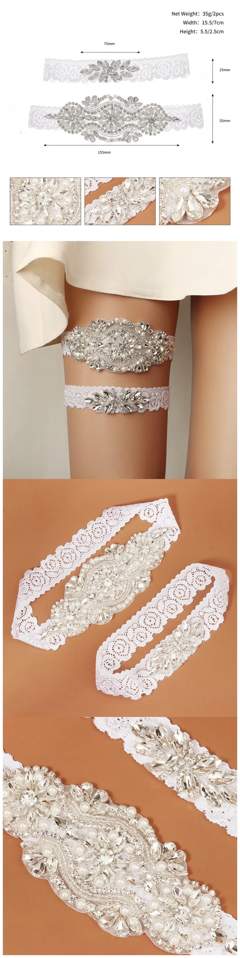 Efily Rhinestone Wedding Garter Belt Bride Accessories for Women Crystal Bridal Lace Garter Leg Ring Loop Party Bridesmaid Gift