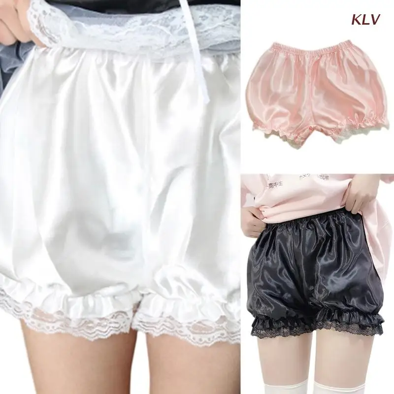 Women Girls Lolita Bloomers Ruffles Lace Trim Maid Loose Pumpkin Pants Solid Gothic Security Shorts Vintage Safety Shorts Under