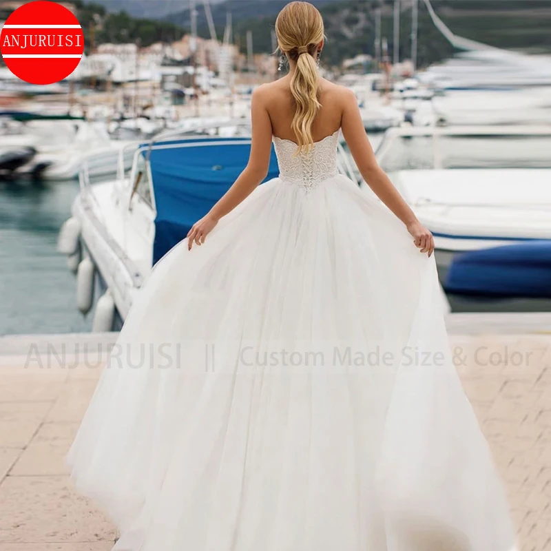 Strapless Princess Ball Gown Lace Wedding Dresses For Women 2023 Bride Floor Length Vestidos De Novia Suknia Ślubna Robe Mariage
