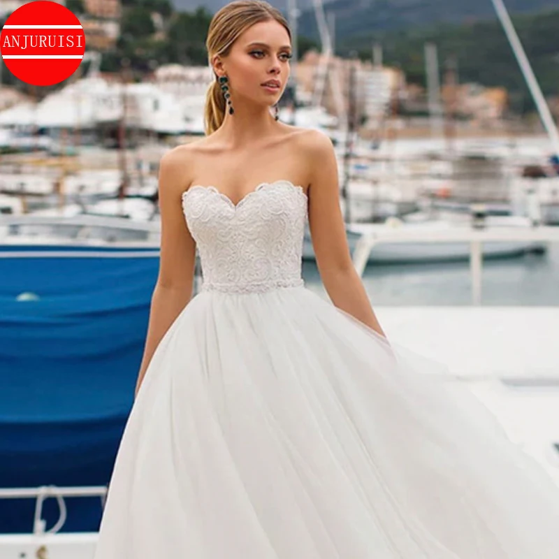 Strapless Princess Ball Gown Lace Wedding Dresses For Women 2023 Bride Floor Length Vestidos De Novia Suknia Ślubna Robe Mariage