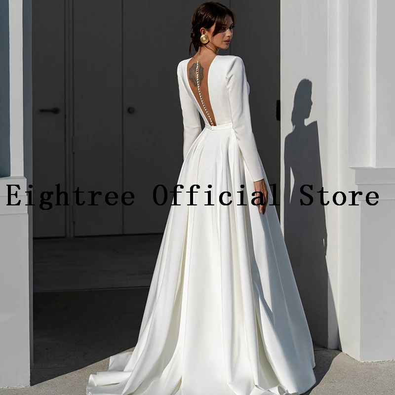 Eightree 2023 A-Line Wedding Dresses V-Neck Long Sleeve Dress Boho Beach Backless Princess Wedding Evening Prom Gowns Customized