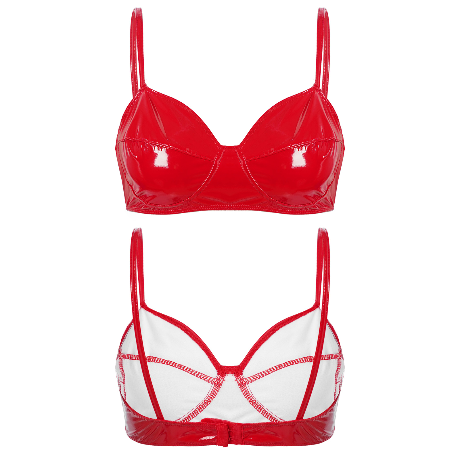 Womens Sexy Belly Dancing Clubwear Wetlook Glossy Patent Leather Bra Top Lingerie Nightclub Rave Outfit Pole Dance Bra Brassiere