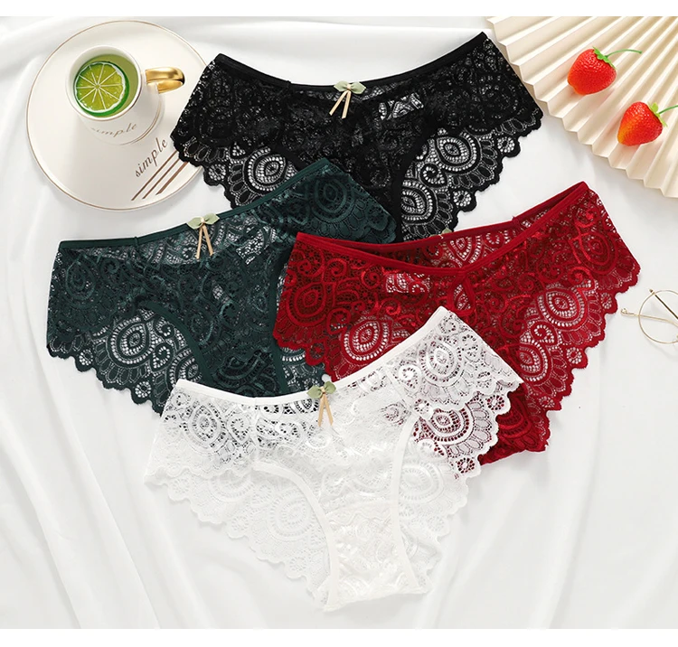 CINOON New Panties Women Lace Underwear Sexy Low-Waist Briefs Hollow Out G String Underpant Solid Transparent Female Lingerie