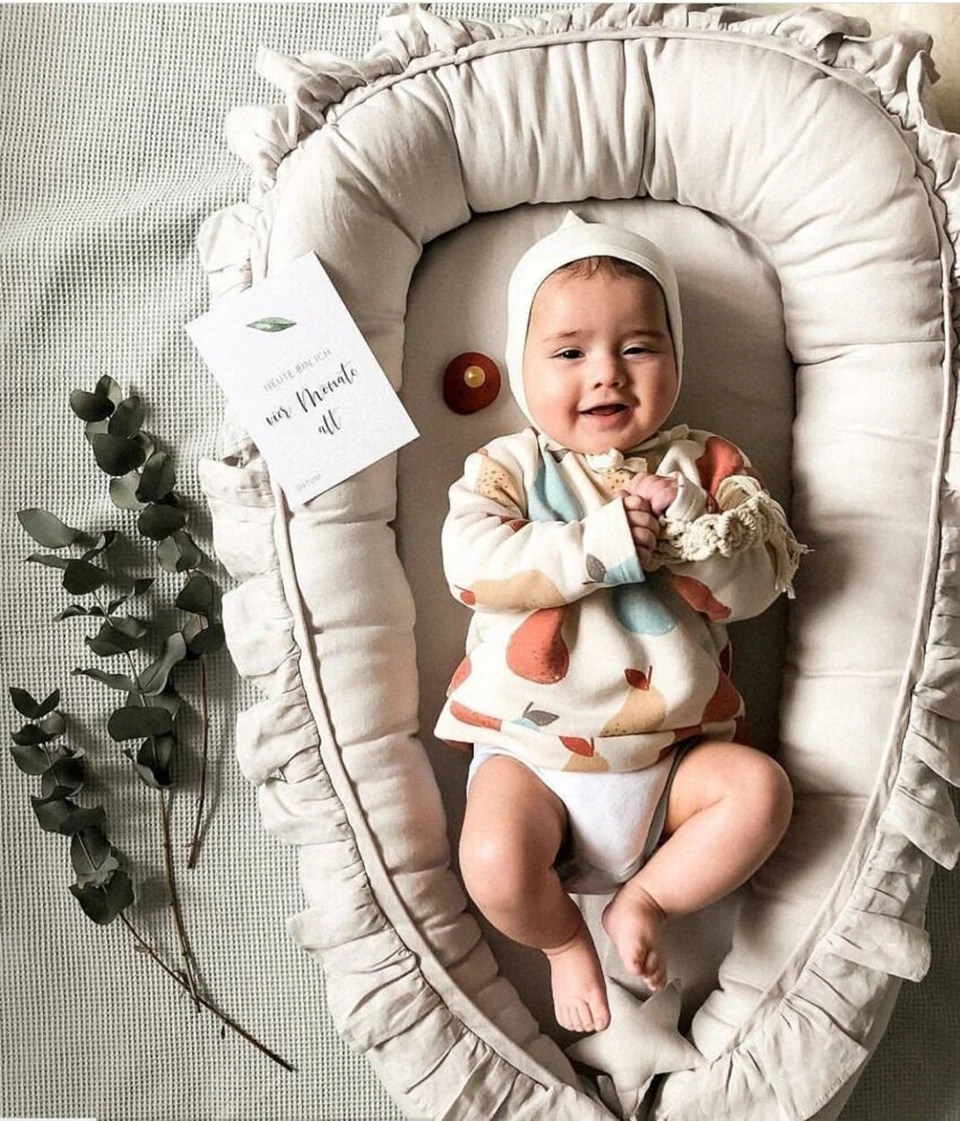 Baby Nest Ruffle Baby Bassinet For Newborns Travel Bed Stars Design Portable Lounger Cotton Toddler Crib Breathable Sleep Nest