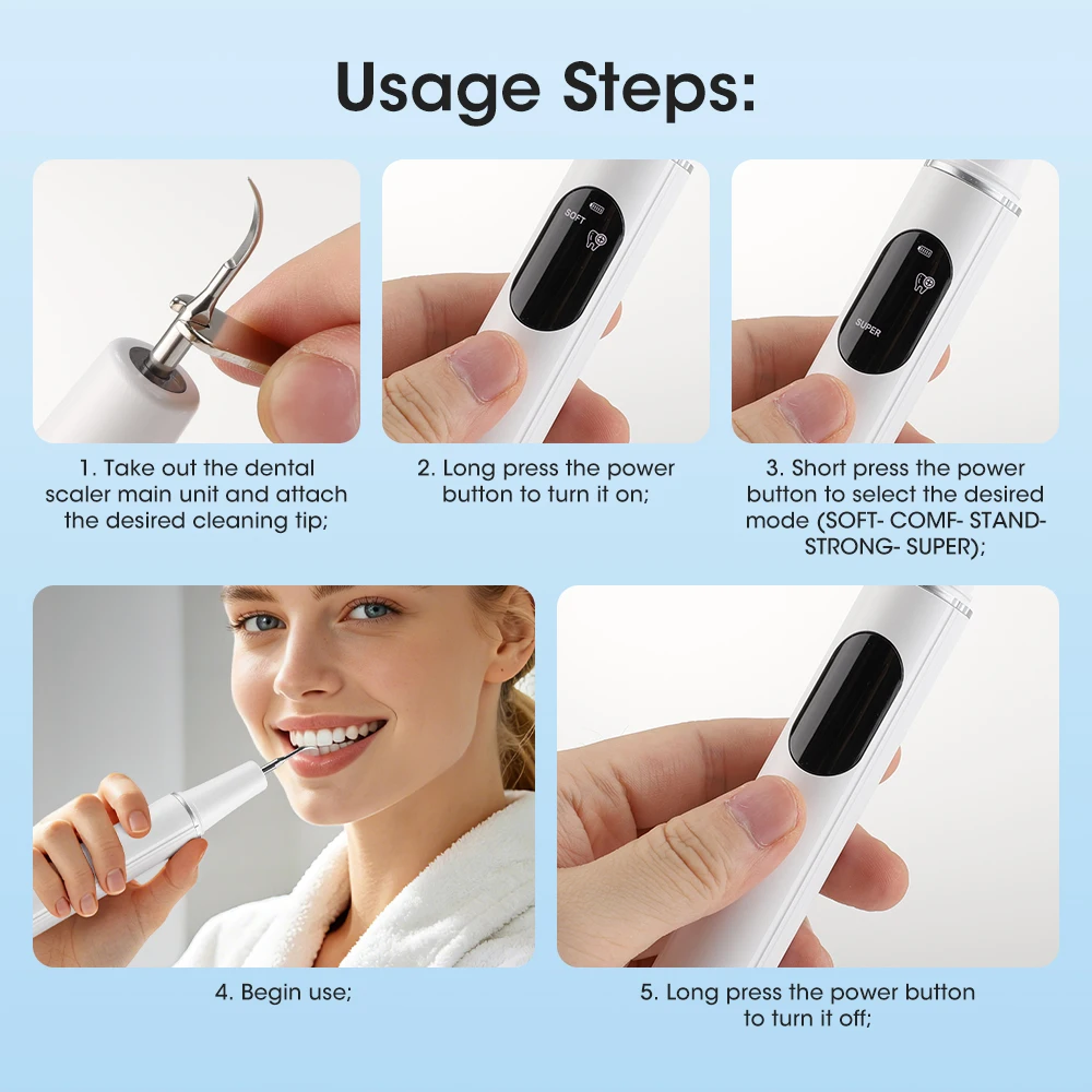 Ultrasonic Dental Scaler Electric Sonic Teeth Plaque Cleaner Dental Stone Removal For Teeth Tartar Stain Teeth Calculus Remover