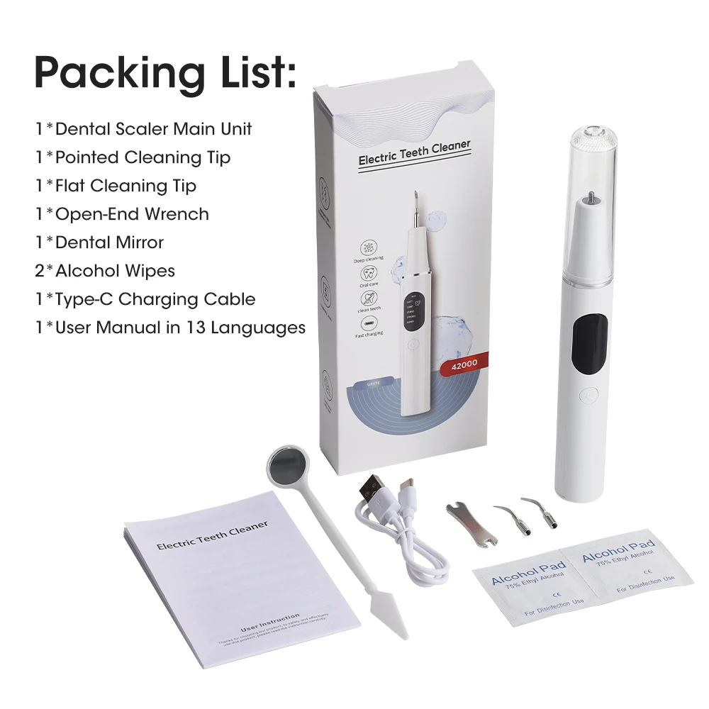 Ultrasonic Dental Scaler Electric Sonic Teeth Plaque Cleaner Dental Stone Removal For Teeth Tartar Stain Teeth Calculus Remover