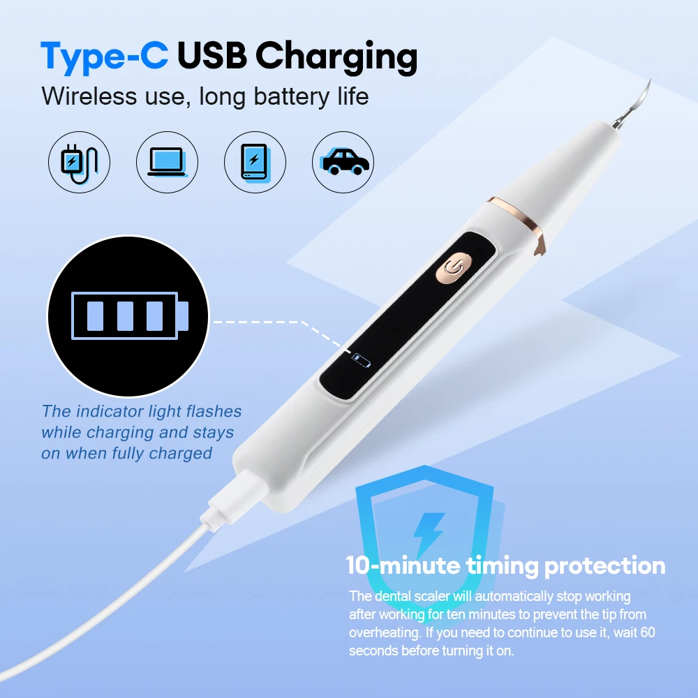 Ultrasonic Dental Scaler Electric Sonic Teeth Plaque Cleaner Dental Stone Removal For Teeth Tartar Stain Teeth Calculus Remover