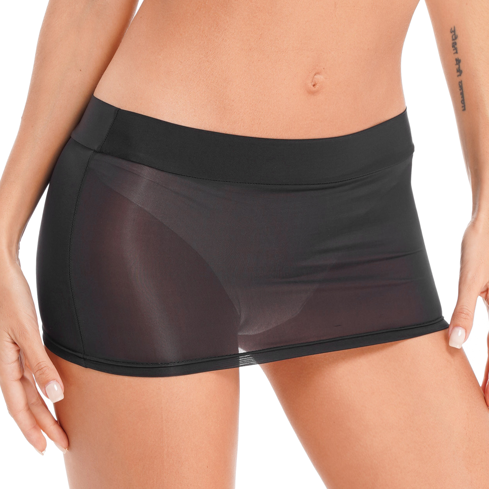Womens Semi See-through Miniskirt Cover Ups Beachwear Solid Color Block Low Rise Sexy Pencil Mini Skirts Female Sexy Nightwear