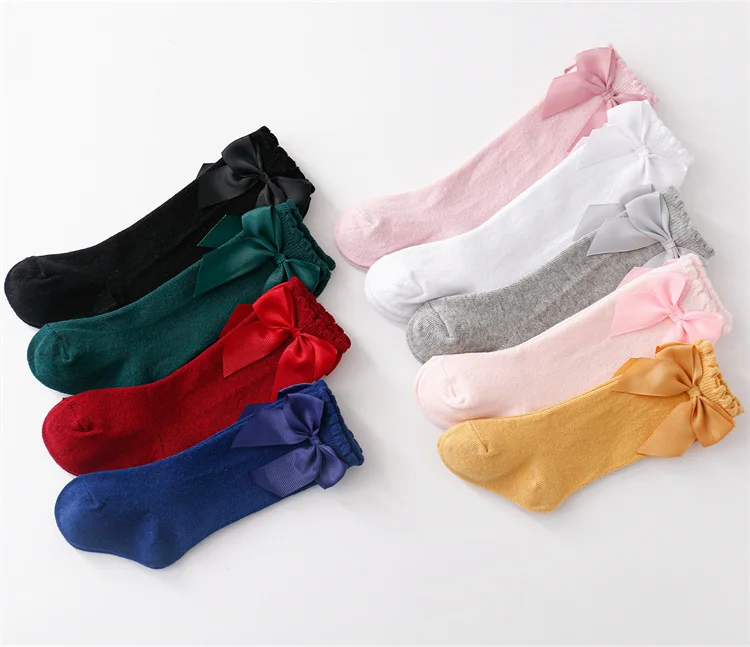 Lawadka Cotton Baby Girls Socks With Bows Knee High Children Princess Socks For Girls Toddler Kids Long Sock Autumn 0-7Years Old