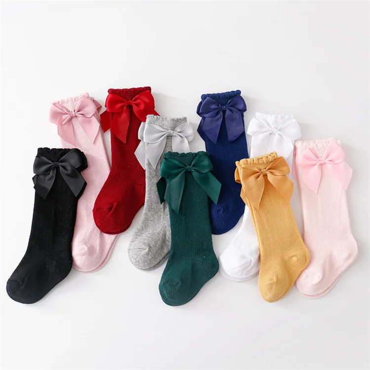 Lawadka Cotton Baby Girls Socks With Bows Knee High Children Princess Socks For Girls Toddler Kids Long Sock Autumn 0-7Years Old