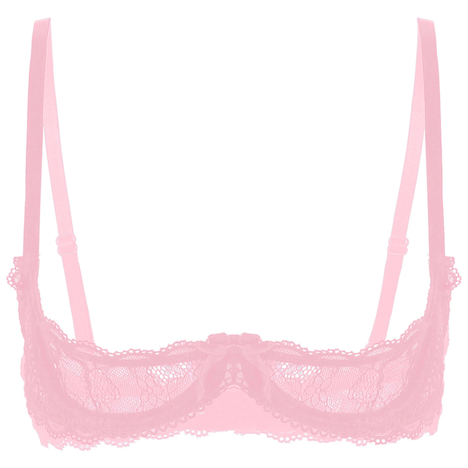 Women's Sheer Lace Lingerie Sexy Half Cup Bare Breast Underwire Push Up Bra Tops Adjustable Straps Unlined Brassiere