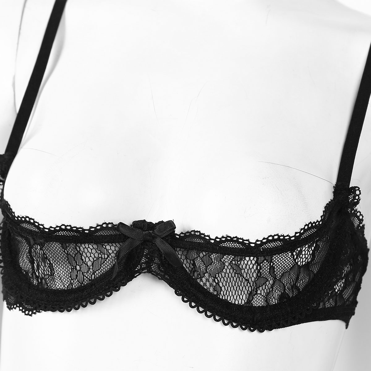 Women's Sheer Lace Lingerie Sexy Half Cup Bare Breast Underwire Push Up Bra Tops Adjustable Straps Unlined Brassiere