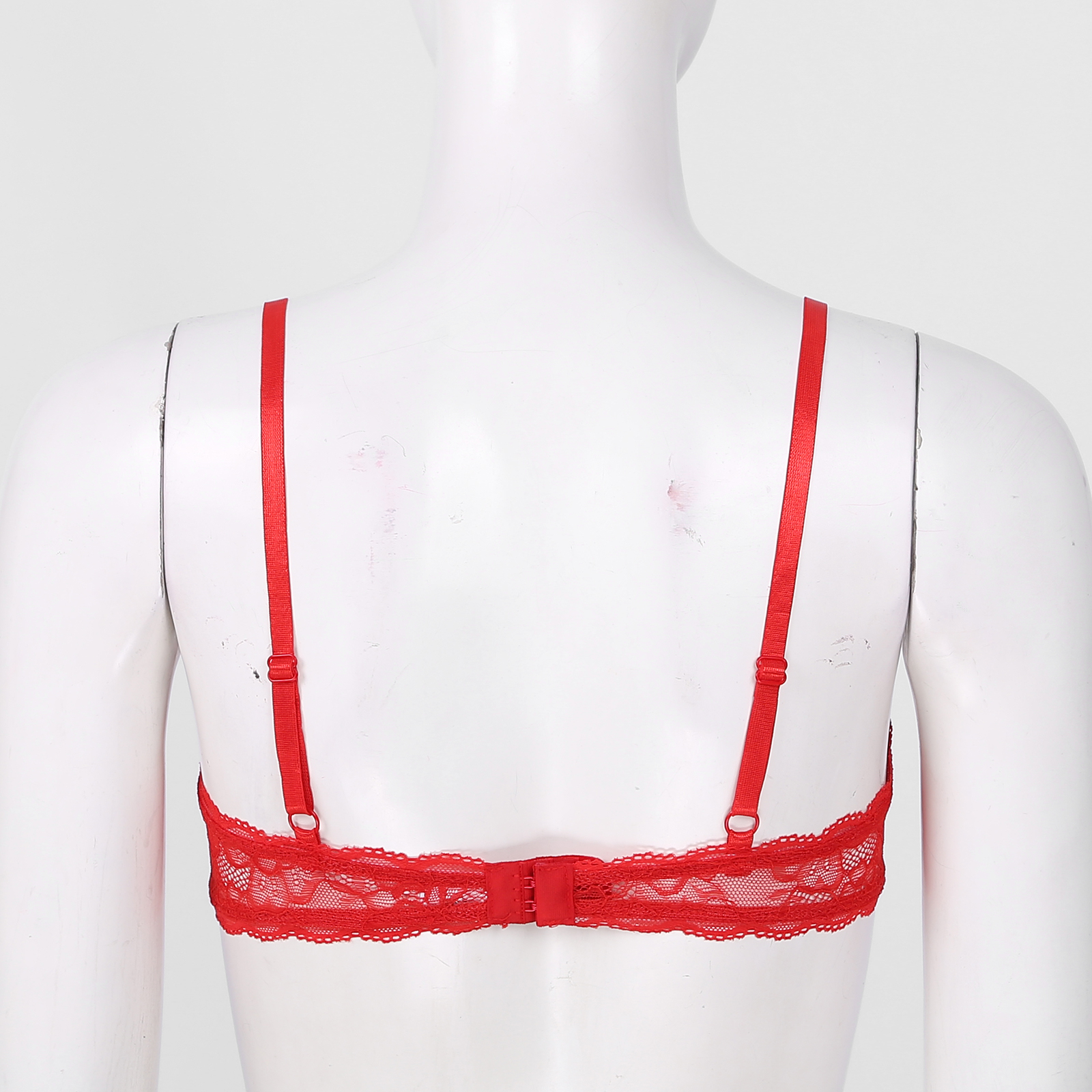 Women's Sheer Lace Lingerie Sexy Half Cup Bare Breast Underwire Push Up Bra Tops Adjustable Straps Unlined Brassiere