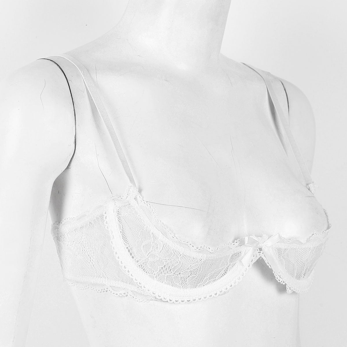 Women's Sheer Lace Lingerie Sexy Half Cup Bare Breast Underwire Push Up Bra Tops Adjustable Straps Unlined Brassiere