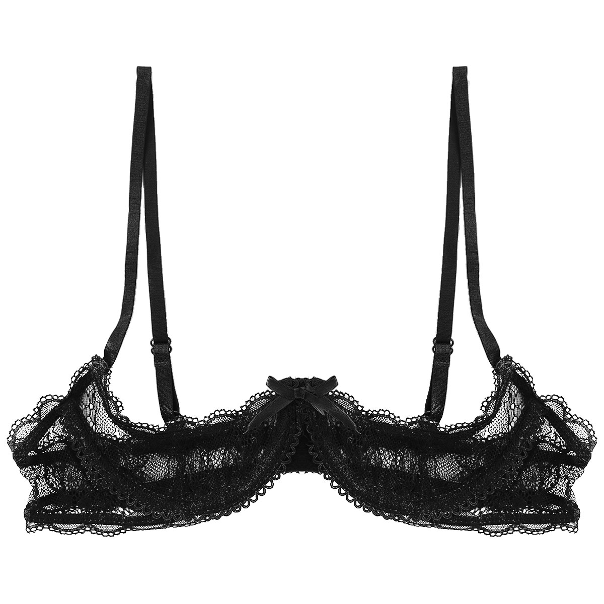 Women's Sheer Lace Lingerie Sexy Half Cup Bare Breast Underwire Push Up Bra Tops Adjustable Straps Unlined Brassiere
