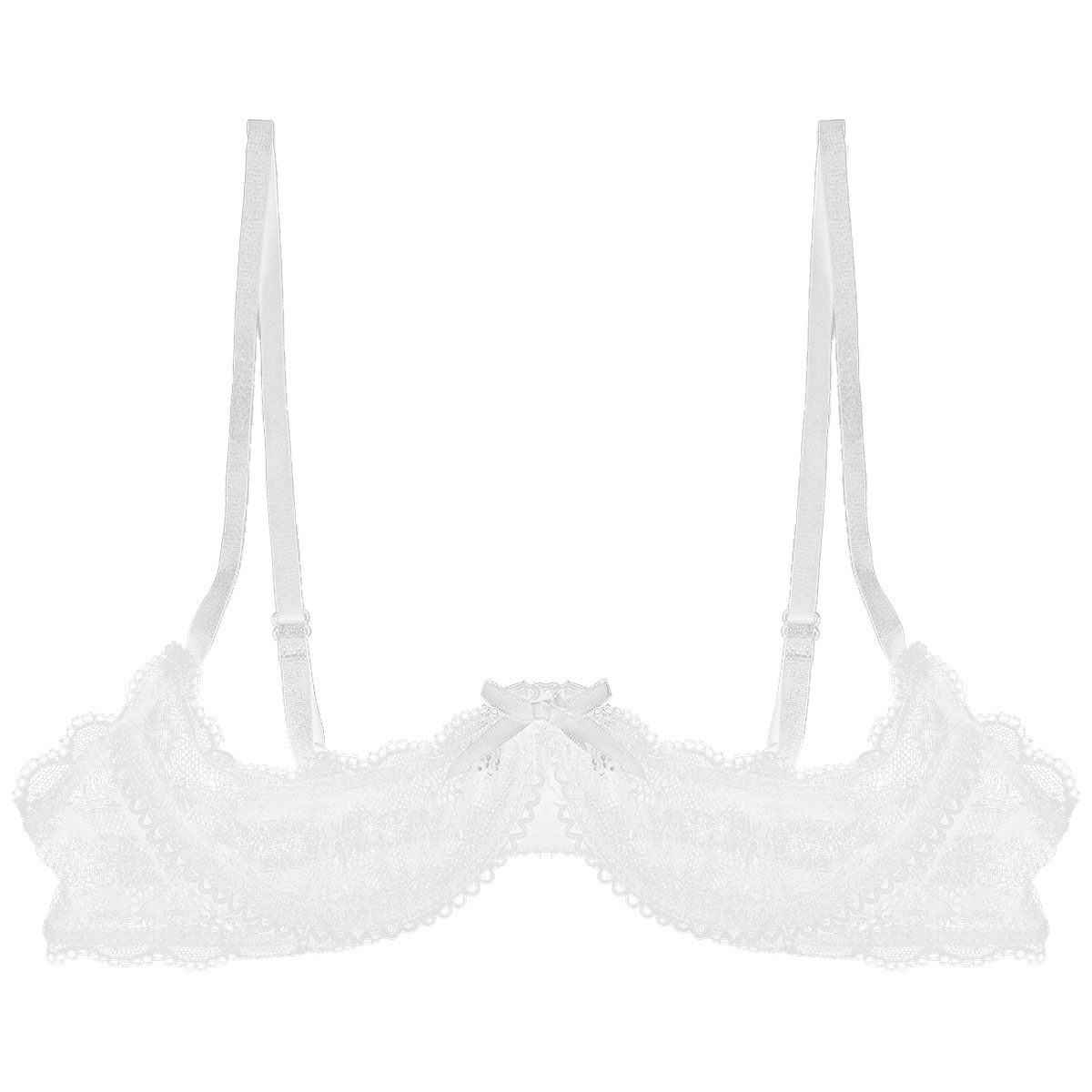 Women's Sheer Lace Lingerie Sexy Half Cup Bare Breast Underwire Push Up Bra Tops Adjustable Straps Unlined Brassiere