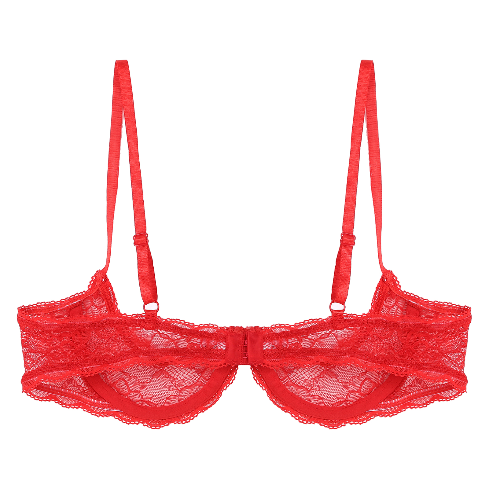 Women's Sheer Lace Lingerie Sexy Half Cup Bare Breast Underwire Push Up Bra Tops Adjustable Straps Unlined Brassiere