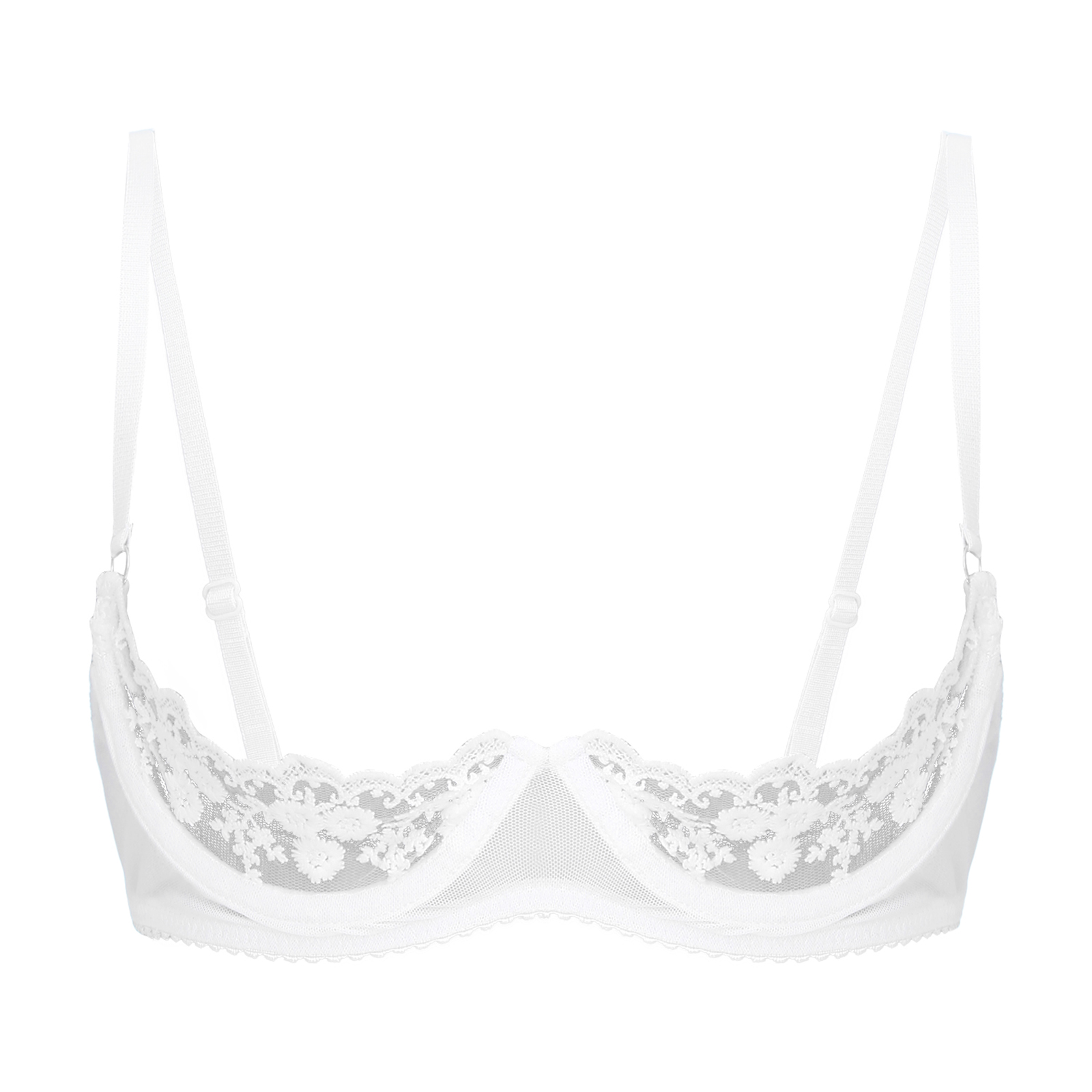 Women's Sheer Lace Lingerie Sexy Half Cup Bare Breast Underwire Push Up Bra Tops Adjustable Straps Unlined Brassiere