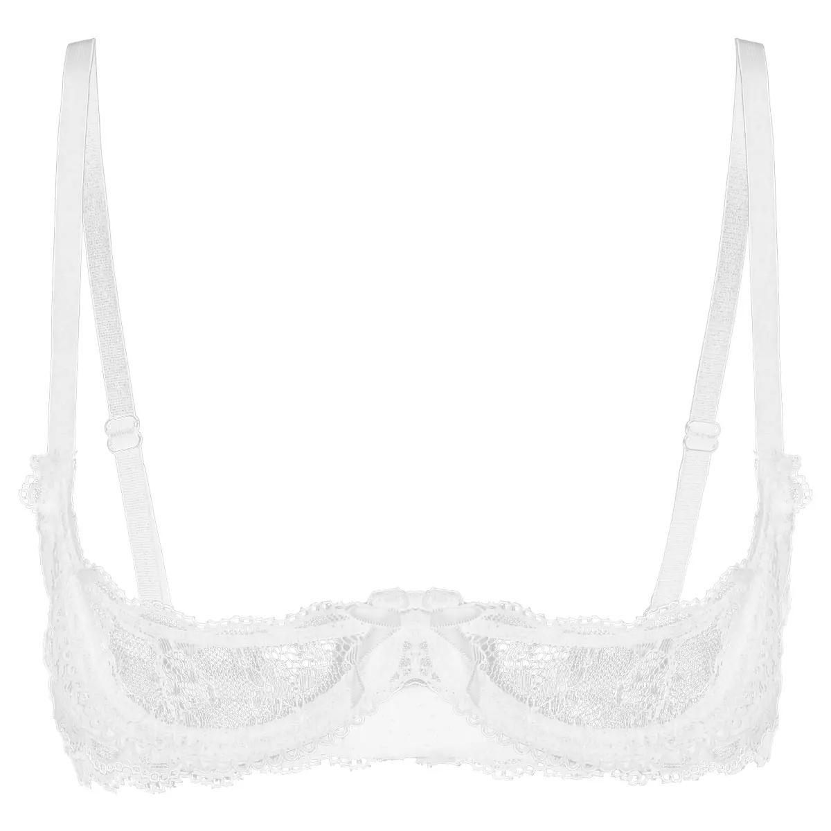 Women's Sheer Lace Lingerie Sexy Half Cup Bare Breast Underwire Push Up Bra Tops Adjustable Straps Unlined Brassiere