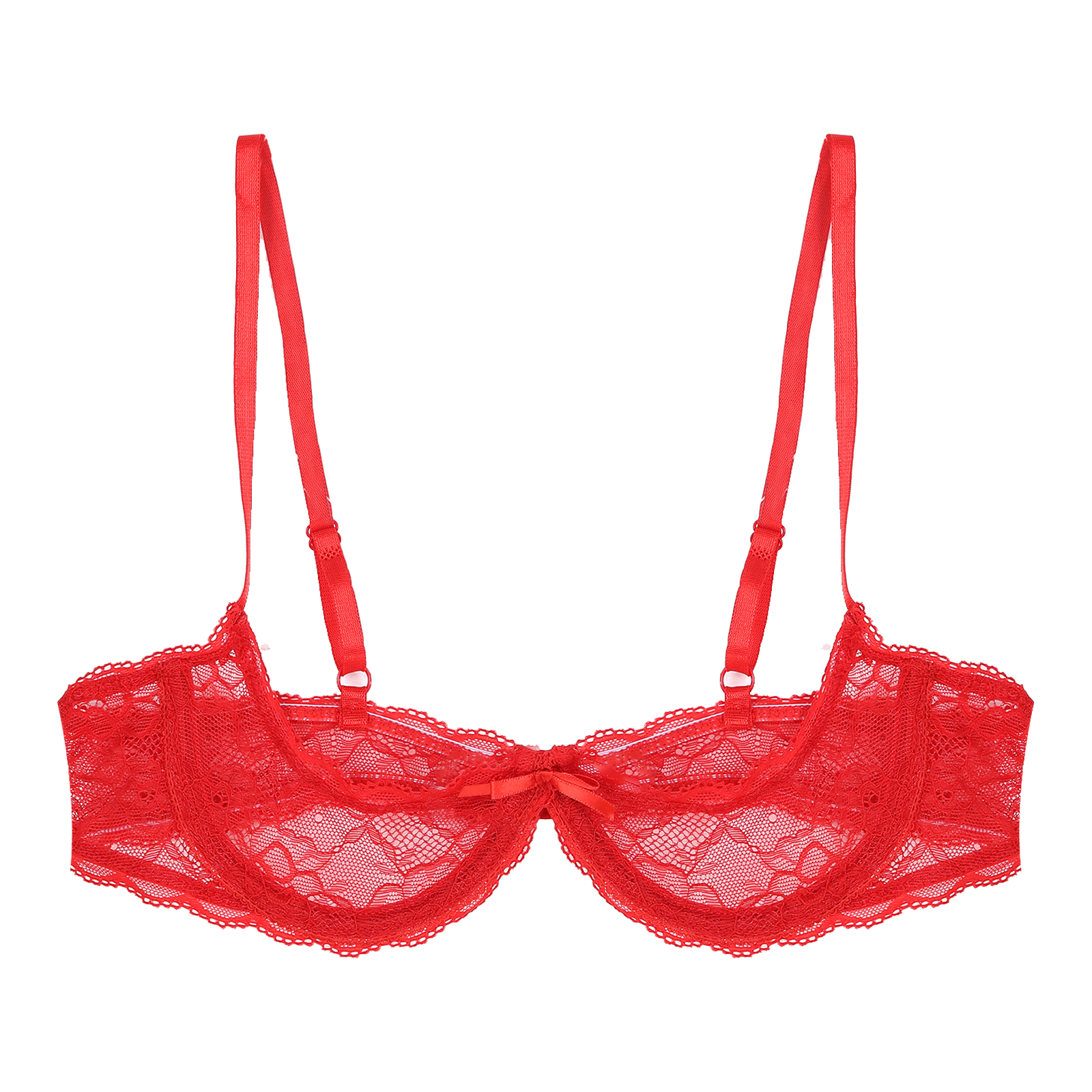 Women's Sheer Lace Lingerie Sexy Half Cup Bare Breast Underwire Push Up Bra Tops Adjustable Straps Unlined Brassiere