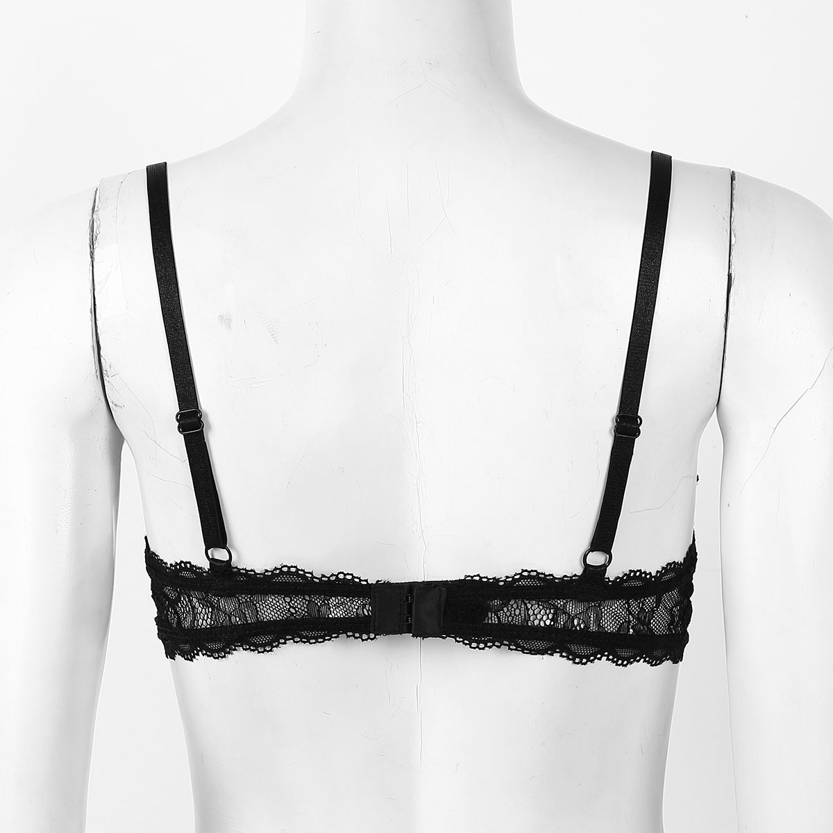 Women's Sheer Lace Lingerie Sexy Half Cup Bare Breast Underwire Push Up Bra Tops Adjustable Straps Unlined Brassiere