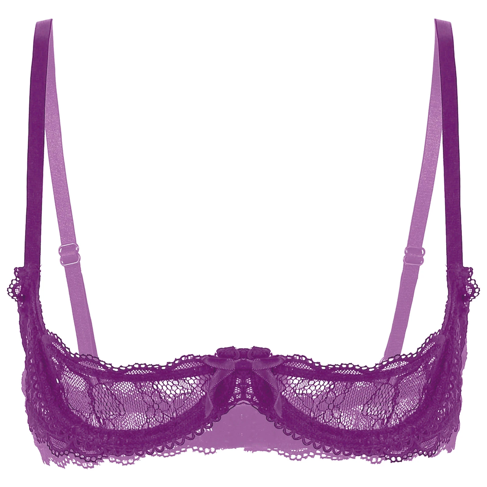 Women's Sheer Lace Lingerie Sexy Half Cup Bare Breast Underwire Push Up Bra Tops Adjustable Straps Unlined Brassiere