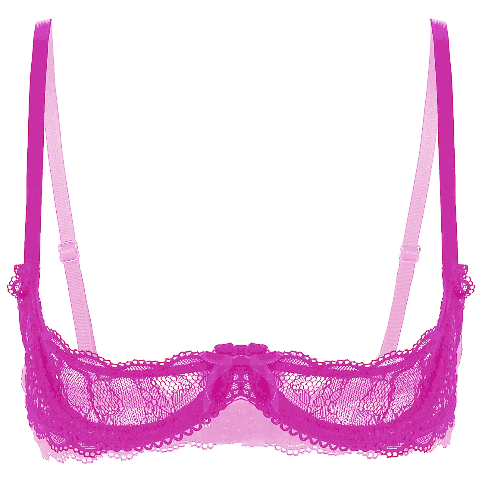 Women's Sheer Lace Lingerie Sexy Half Cup Bare Breast Underwire Push Up Bra Tops Adjustable Straps Unlined Brassiere