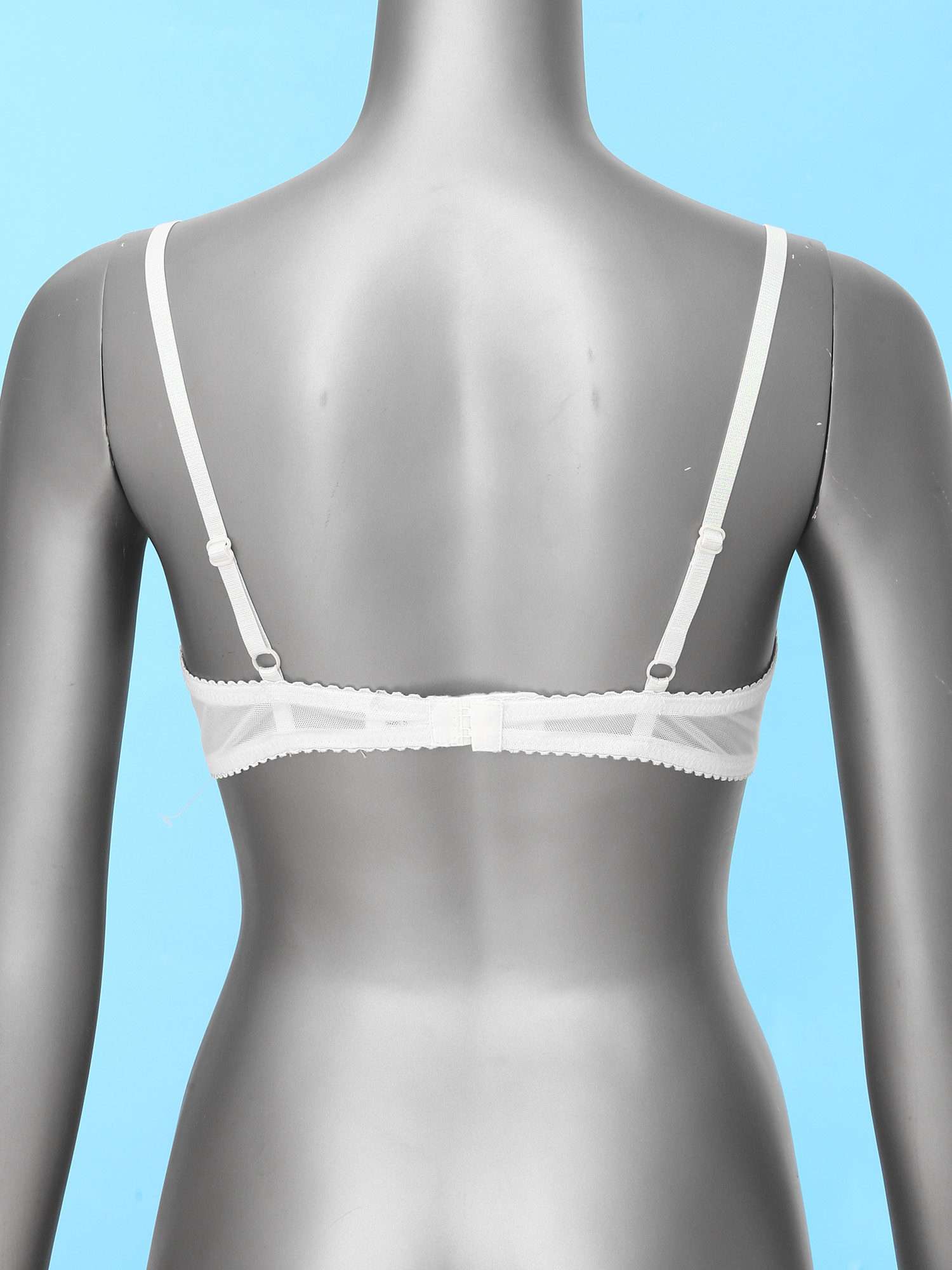 Women's Sheer Lace Lingerie Sexy Half Cup Bare Breast Underwire Push Up Bra Tops Adjustable Straps Unlined Brassiere