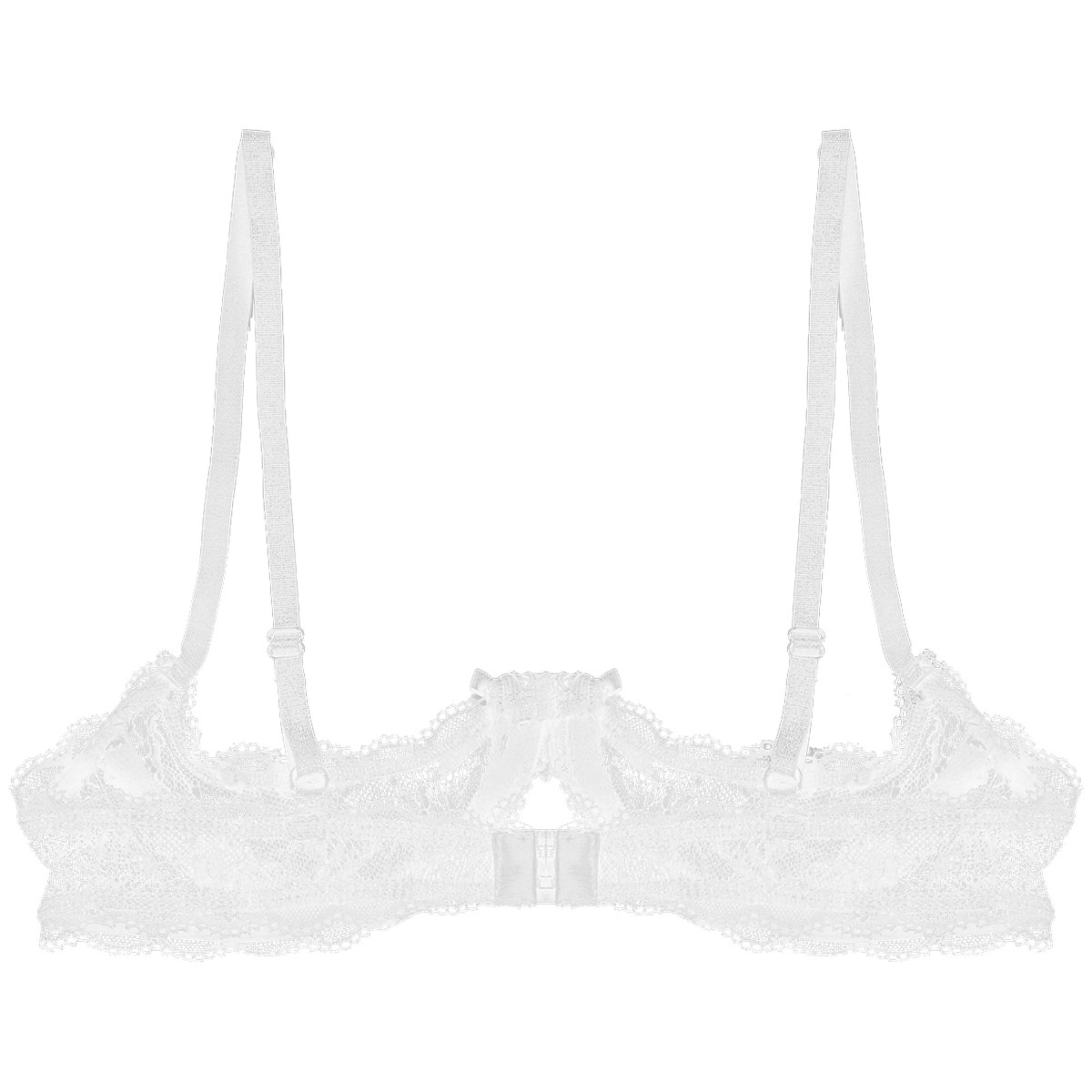 Women's Sheer Lace Lingerie Sexy Half Cup Bare Breast Underwire Push Up Bra Tops Adjustable Straps Unlined Brassiere