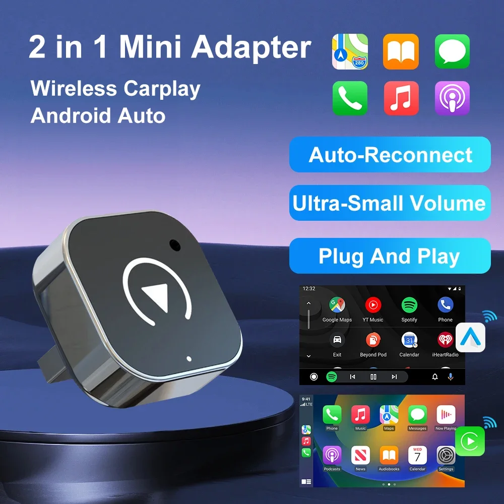 2026 Wireless CarPlay Adapter 2-in-1 Wired to Wireless Dongle for Apple & Android Phone Plug and Play Universal Car Accessory