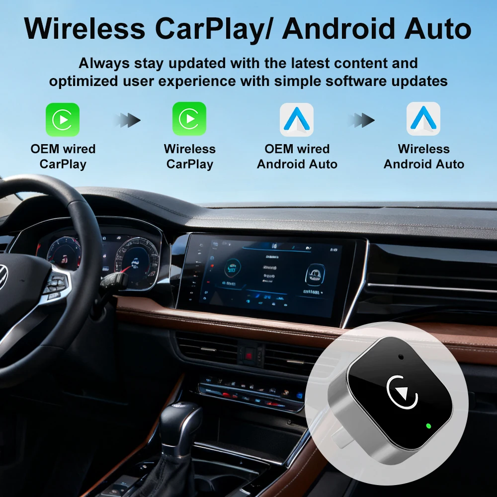 2026 Wireless CarPlay Adapter 2-in-1 Wired to Wireless Dongle for Apple & Android Phone Plug and Play Universal Car Accessory