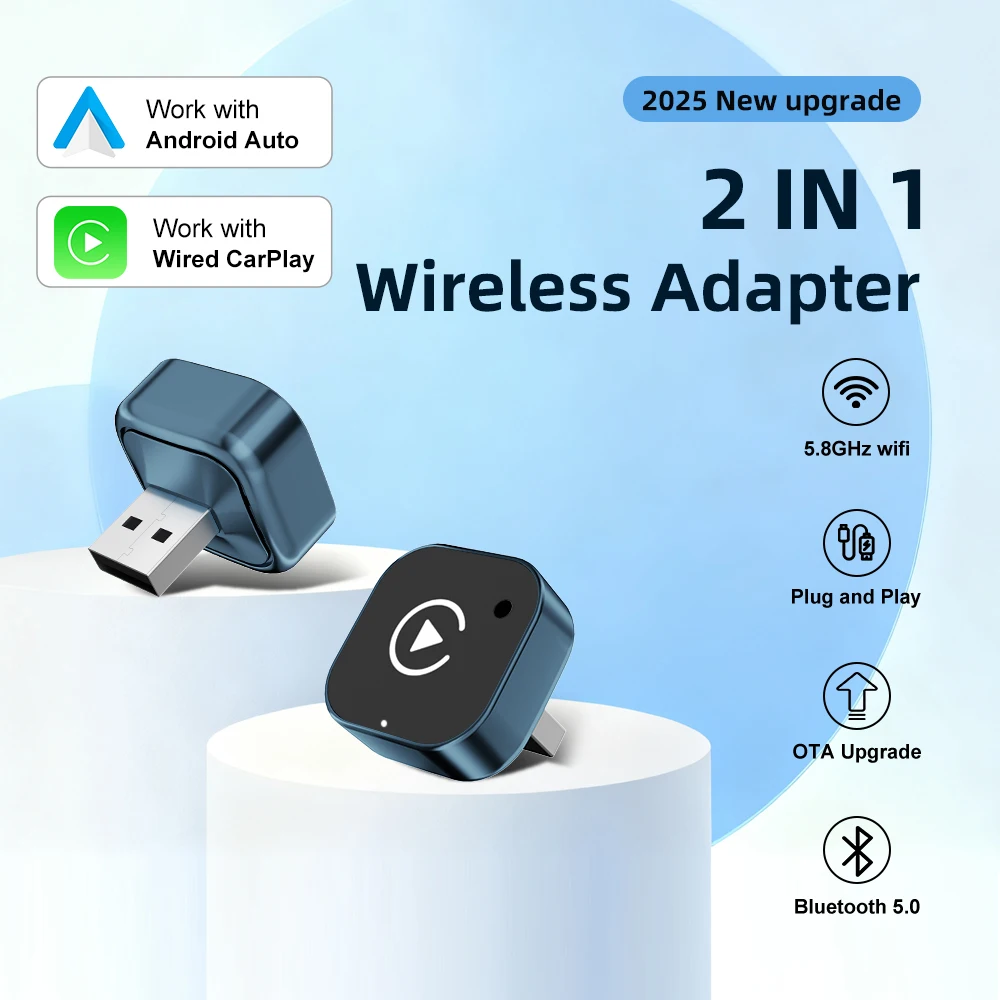 2026 Wireless CarPlay Adapter 2-in-1 Wired to Wireless Dongle for Apple & Android Phone Plug and Play Universal Car Accessory