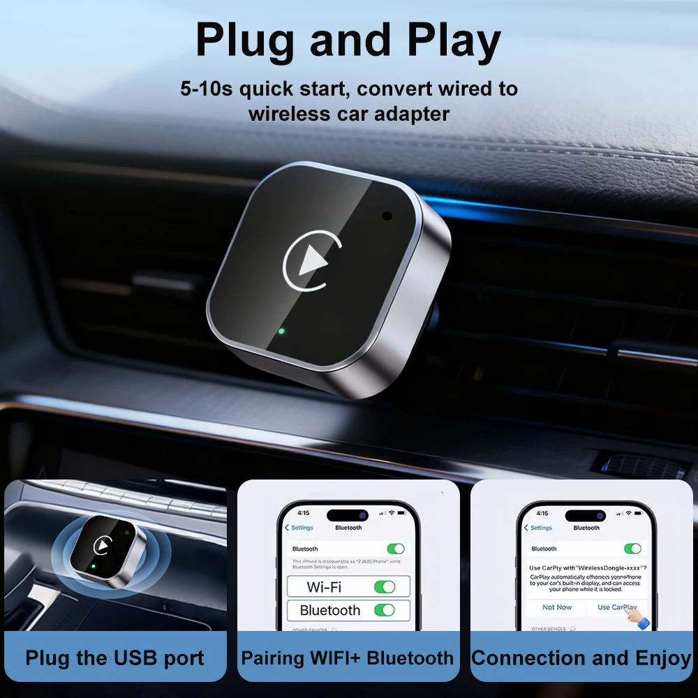 2026 Wireless CarPlay Adapter 2-in-1 Wired to Wireless Dongle for Apple & Android Phone Plug and Play Universal Car Accessory