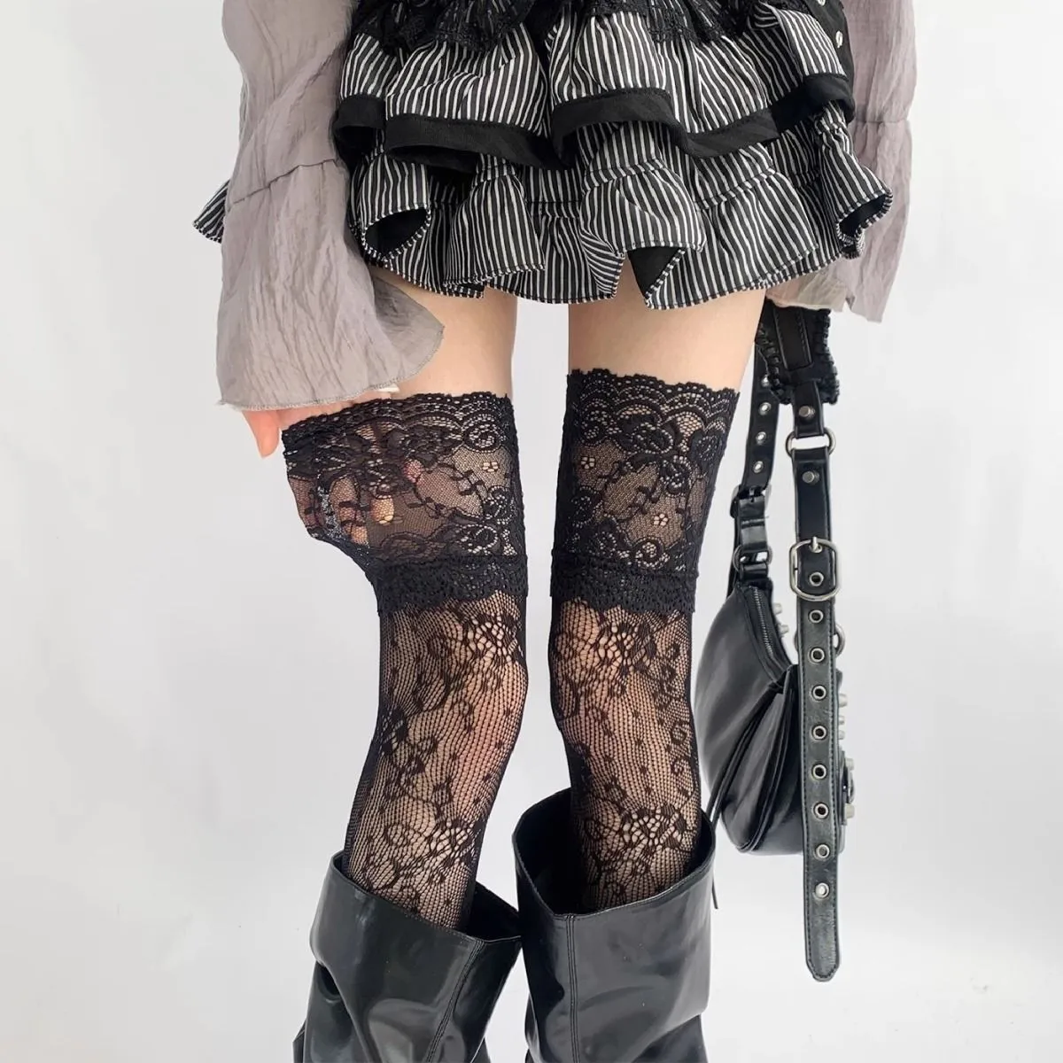 Socks Woman Autumn/Summer Solid Color Thigh High Lace Stockings Women Over The Knee Stockings Lolita Girls Long Leg Boot Socks #