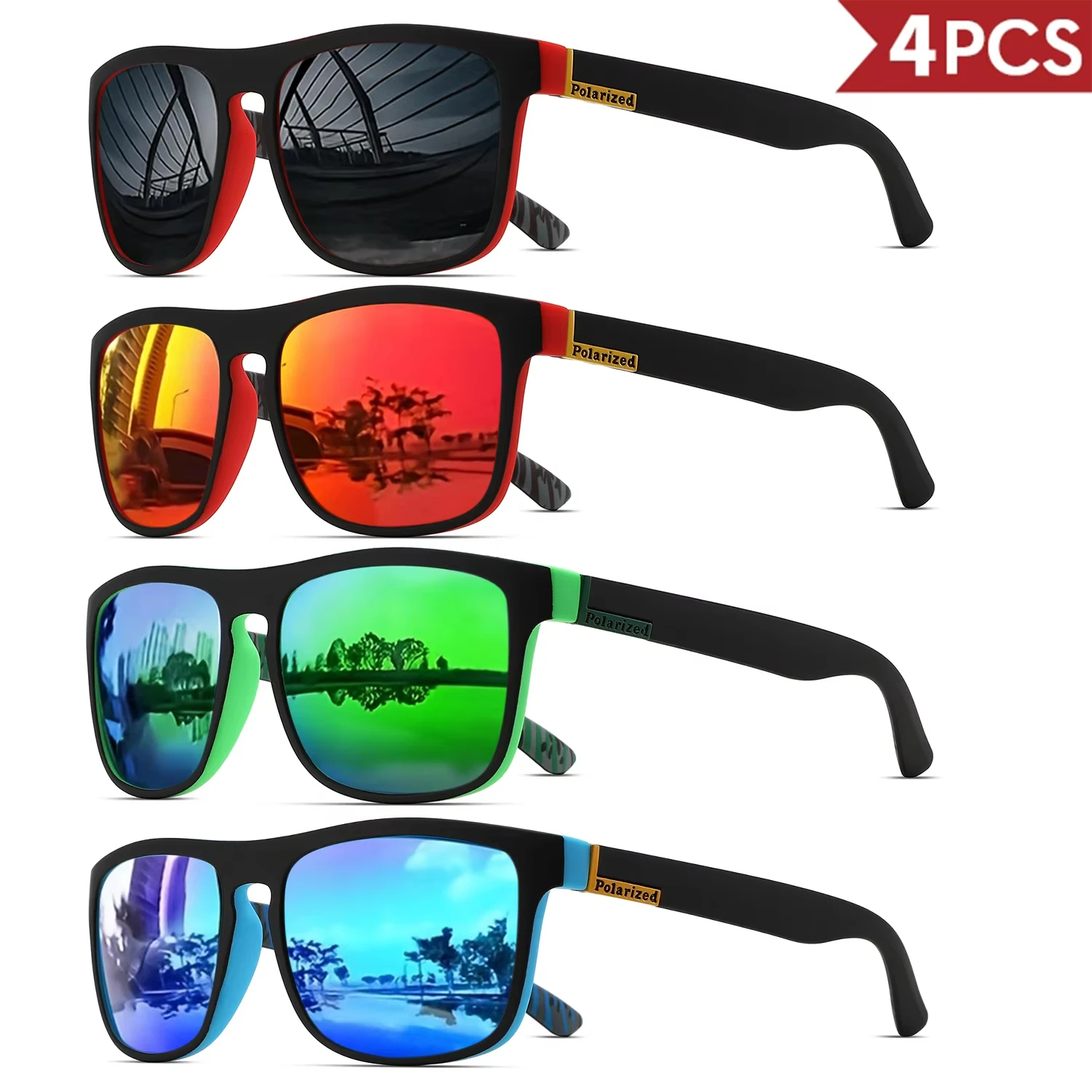 1-4PCS Men Classical Square Polarized Sports Sunglasses Lightweight PC Frame UV400 for Driving Fishing Cycling Unisex Durability