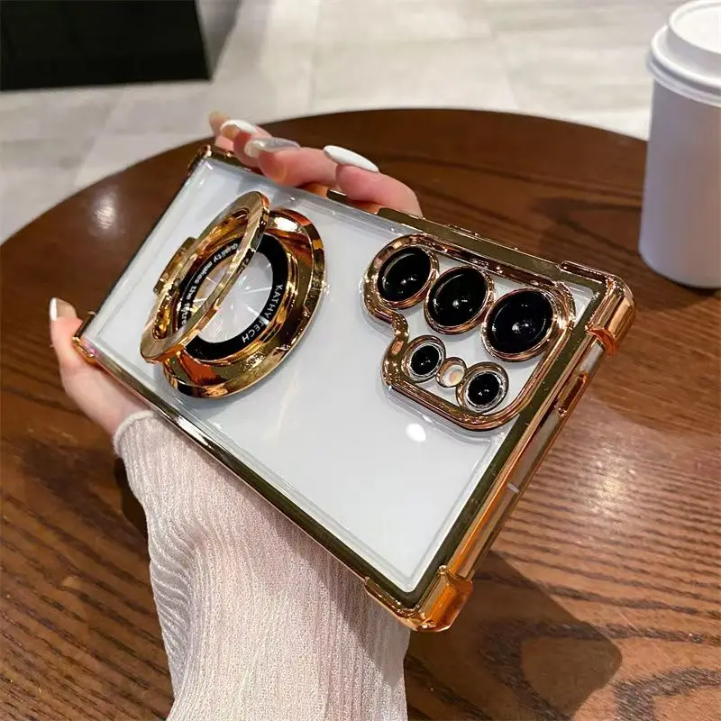 Transparent Electroplated Magnetic Stand Case Cover For Samsung Galaxy S26 S25 S24 S23 S22 S21 Ultra Plus FE A36 A35 A55 A54 A53