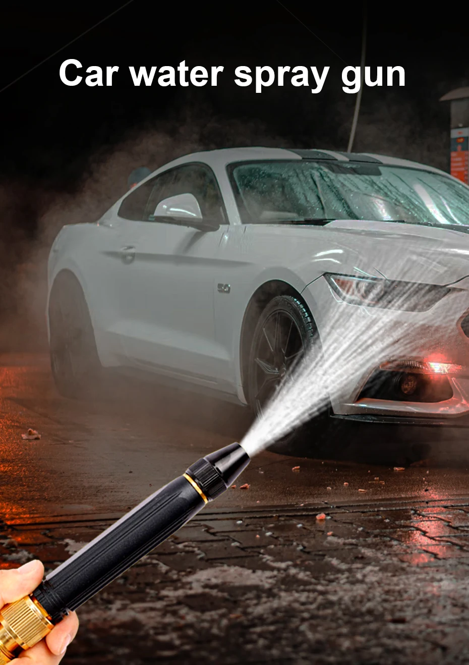 SEAMETAL Adjustable Car Wash Water Gun High Pressure Metal Car Wash Straight Nozzle Washer Spray Sprinkler for Car Washing Tool