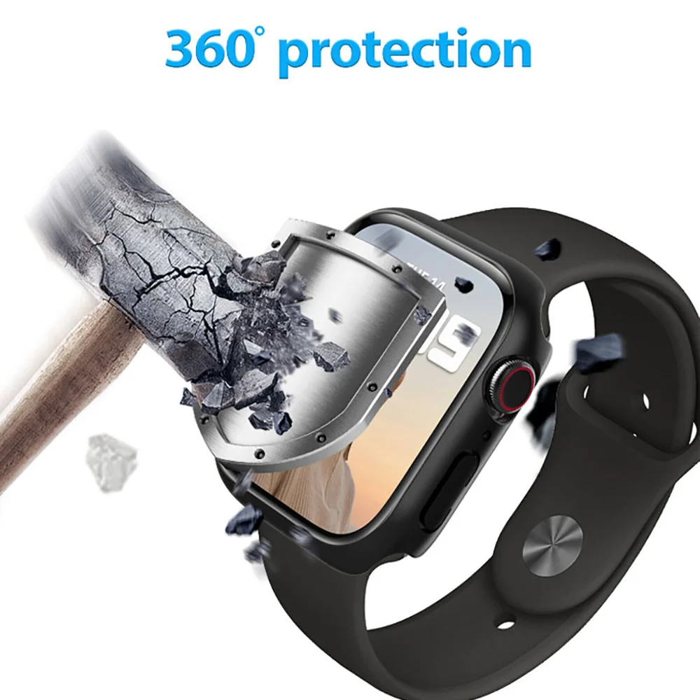 Tempered Glass+Case For Apple Watch 38mm 40mm 41mm 42mm 44mm 45mm 46mm Screen Protector Protective Cover iWatch 10 8 7 9 6 SE 5