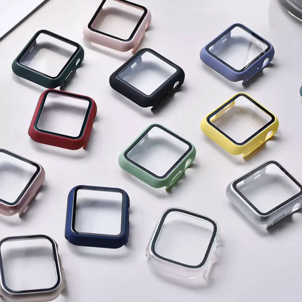 Tempered Glass+Case For Apple Watch 38mm 40mm 41mm 42mm 44mm 45mm 46mm Screen Protector Protective Cover iWatch 10 8 7 9 6 SE 5